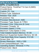 Lenovo 21QJ00CSUS ThinkPad T14 Gen 6 - 14" Copilot+ PC Notebook - Black