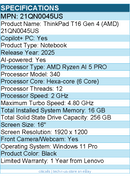 Lenovo 21QN0045US ThinkPad T16 Gen 4 - 16" Copilot+ PC Notebook - Black