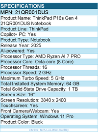 Lenovo 21QR001DUS  ThinkPad P16s Gen 4 - 16" Touchscreen Copilot+ PC Notebook
