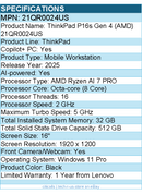 Lenovo 21QR0024US ThinkPad - 16" Touchscreen Copilot+ PC Mobile Workstation