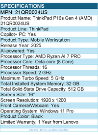 Lenovo 21QR0024US ThinkPad - 16" Touchscreen Copilot+ PC Mobile Workstation