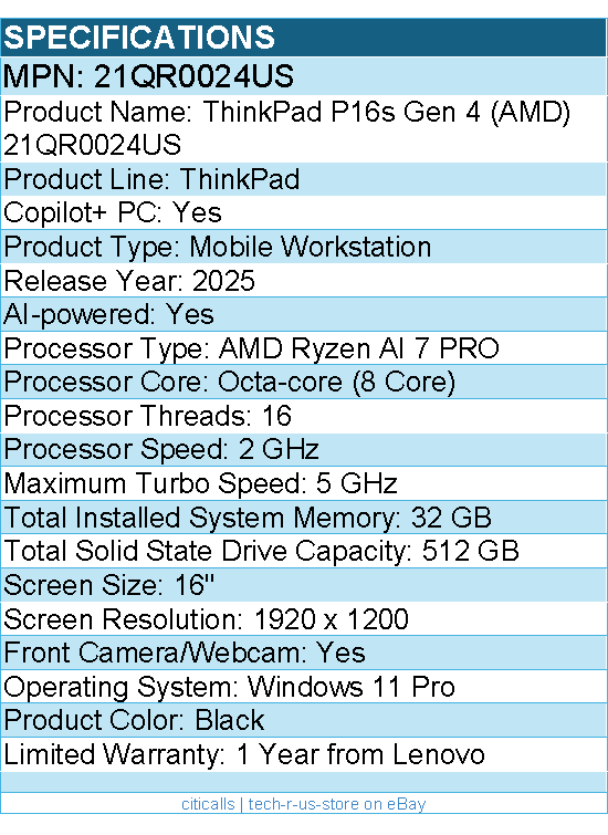Lenovo 21QR0024US ThinkPad - 16" Touchscreen Copilot+ PC Mobile Workstation