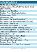 Lenovo 21QT0028US  ThinkPad P14s Gen 6 - 14.5" Mobile Workstation