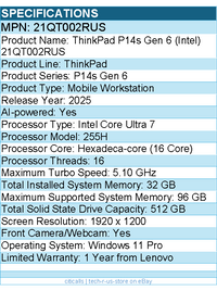 Lenovo 21QT002RUS ThinkPad P14s Gen 6 - 14.5" Mobile Workstation - Black