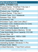 Lenovo 21R30011US ThinkPad T14s Gen 1 - 2 in 1 Notebook - Black