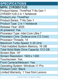 Lenovo 21R30011US ThinkPad T14s Gen 1 - 2 in 1 Notebook - Black