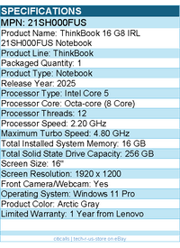 Lenovo 21SH000FUS ThinkBook 16 G8 IRL - 16" Notebook - Arctic Gray