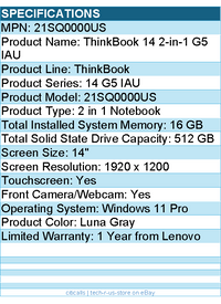 Lenovo 21SQ0000US ThinkBook 14 G5 IAU - 14" Touchscreen - 2 in 1 Notebook