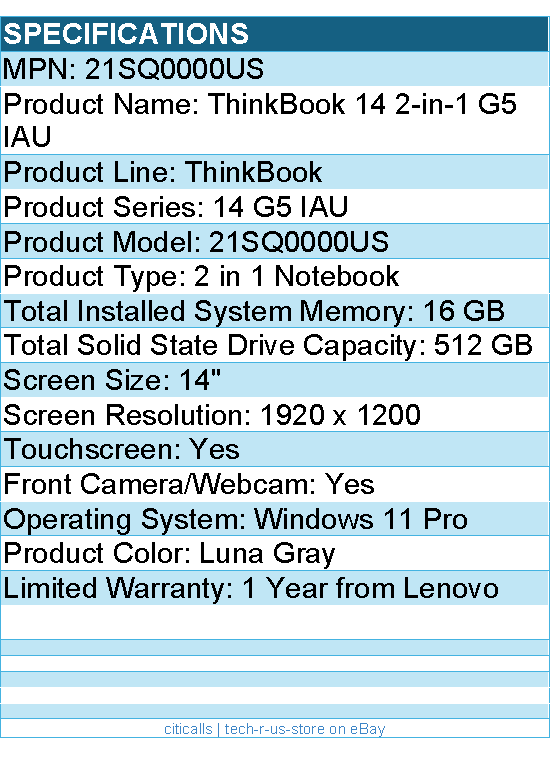 Lenovo 21SQ0000US ThinkBook 14 G5 IAU - 14" Touchscreen - 2 in 1 Notebook