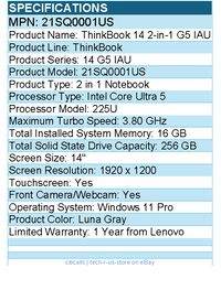Lenovo 21SQ0001US  ThinkBook 14 G5 IAU - 14" Touchscreen - 2 in 1 Notebook