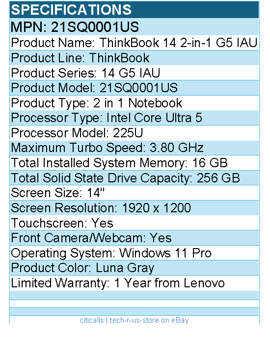 Lenovo 21SQ0001US  ThinkBook 14 G5 IAU - 14" Touchscreen - 2 in 1 Notebook