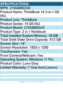 Lenovo 21SQ0002US ThinkBook 14 G5 IAU - 14" Touchscreen - 2 in 1 Notebook