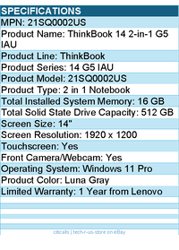 Lenovo 21SQ0002US ThinkBook 14 G5 IAU - 14" Touchscreen - 2 in 1 Notebook