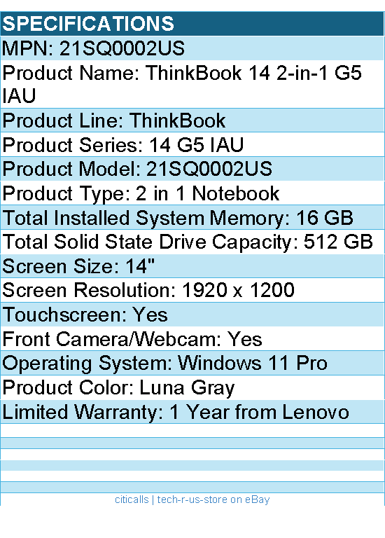 Lenovo 21SQ0002US ThinkBook 14 G5 IAU - 14" Touchscreen - 2 in 1 Notebook