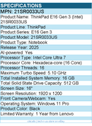 Lenovo 21SR0033US  ThinkPad E16 Gen 3 - 16" Notebook - Black