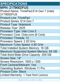 Lenovo 21T9002FUS ThinkPad E14 Gen 7 - 14" Notebook - Black