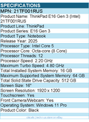Lenovo 21TF001RUS ThinkPad E16 Gen 3 - 16" Touchscreen Notebook - Black
