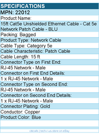 C2G 22012 15ft Cat5e Ethernet Cable - Snagless Unshielded (UTP) - Blue
