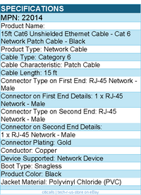 C2G 22014 15ft Cat6 Snagless Unshielded UTP Ethernet Network Patch Cable