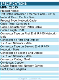 C2G 22015 15ft Cat6 Snagless Unshielded UTP Ethernet Network Patch Cable