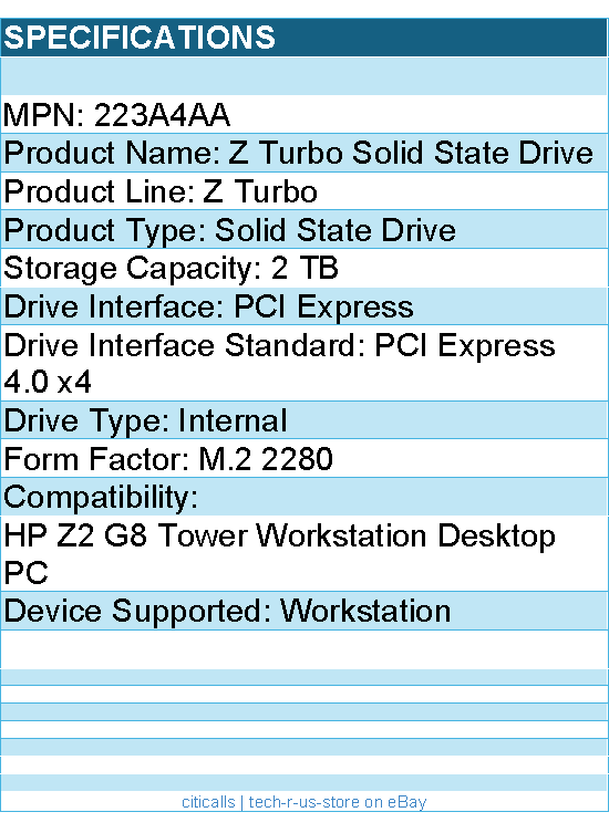 HP 223A4AA Z Turbo 2 TB Solid State Drive - M.2 2280 Internal - PCI Express