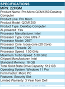 Dell 22HGM Pro Micro QCM1250 Desktop Computer - Intel Core Ultra 7 - Micro PC
