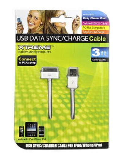 Xtreme 59903 USB 2.0 36" Data Sync Charger Cable fr Apple Ipod Iphone Ipad White