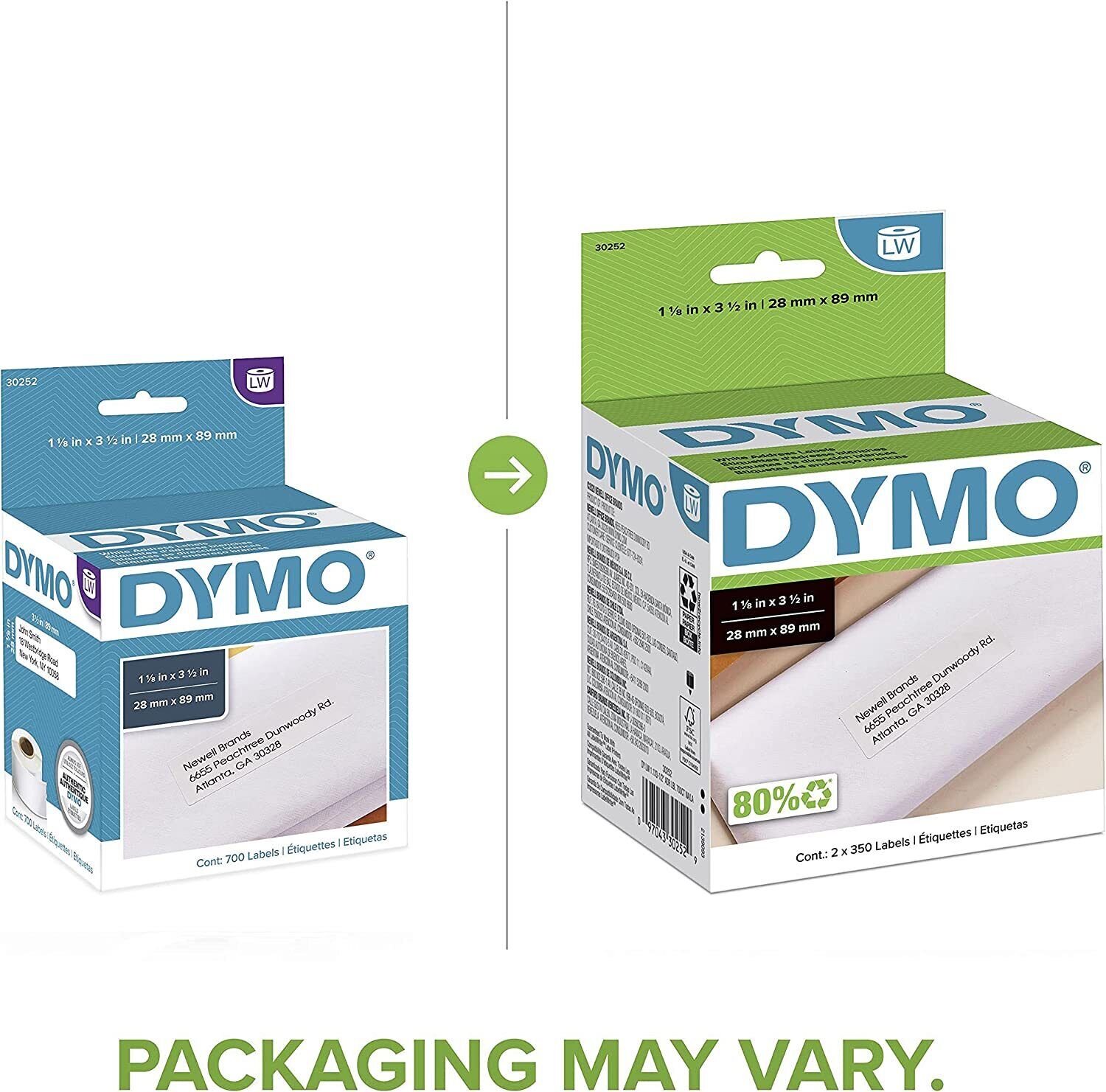 DYMO 30252 Mailing Address Label 1.12" Width x 3.50" Length 350/Roll Paper White