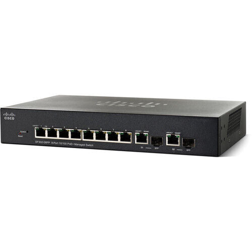 Cisco SF302-08PP-K9-NA SF302-08PP 8-Port 10/100 PoE+ Managed Switch 10 Ports