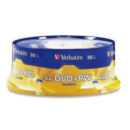 Verbatim 94834 4x DVD+RW Media 4.7GB 30 Pieces Rewritable Branded in Spindle