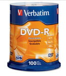 Verbatim 95153 DVD Recordable InkJet Printable Media DVD-R 16x 4.70 GB 100 Pack