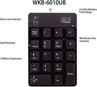 Adesso WKB-6010UB - Wireless Spill Resistant 18-Key Numeric Keypad -RF - USB