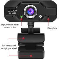 Codi A05024 Aquila HD 1080P Fixed Focus Webcam FIXED FOCUS ROTATING BLACK