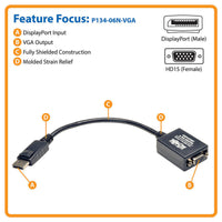 Tripp Lite P134-06N-VGA 6in DisplayPort to VGA Adapter Active Converter DP