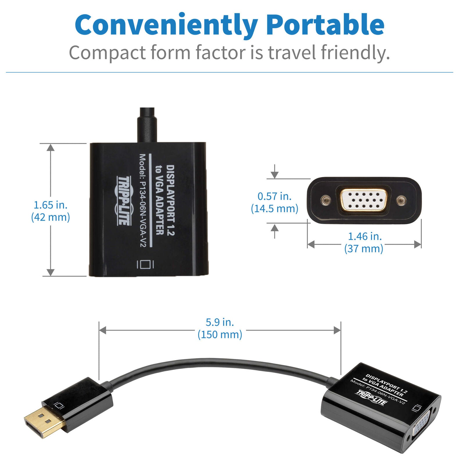 Tripp Lite P134-06N-VGA-V2 6IN DisplayPort 1.2 to VGA Adapter Active Converter