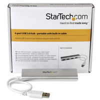 StarTech ST43004UA 4 Port Portable USB 3.0 Hub with Built-in Cable - Aluminum