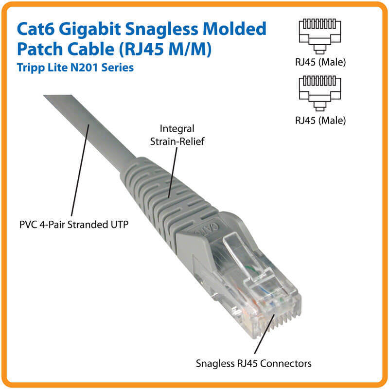 Tripp Lite N201-007-GN 7FT CAT6 Gigabit Snagless Molded Patch Cable RJ45 Green