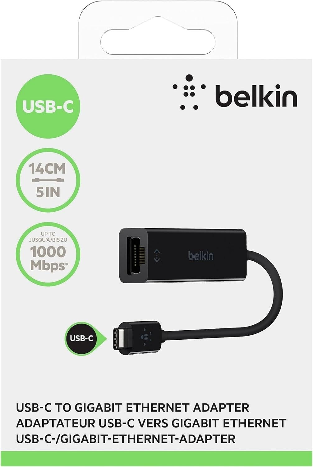 Belkin B2B145-BLK Gigabit Ethernet Card - USB Type C - 1 Port(s) - 1 - Twisted P