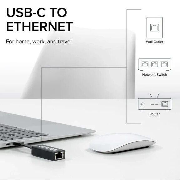 Plugable USBC-TE1000 USB C to Ethernet Adapter, Fast and Reliable Gigabit Speed