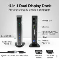 Plugable UD-3900C Hybrid USB-C & USB 3.0 Dual Monitor Laptop Docking Station,