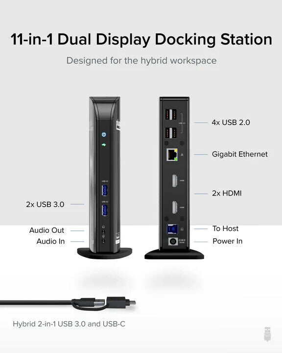 Plugable UD-3900C Hybrid USB-C & USB 3.0 Dual Monitor Laptop Docking Station,