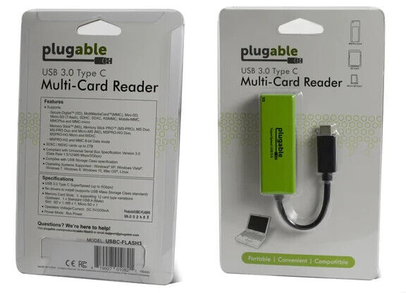 Plugable USBC-FLASH3 USB C SD Card Reader - USB C Card Reader for SD, Micro SD,