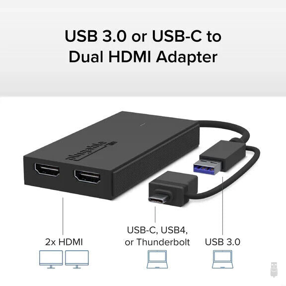 Plugable UGA-HDMI-2S HDMI/USB/USB-C Audio/Video Adapter - 1 x USB 3.0 Type A