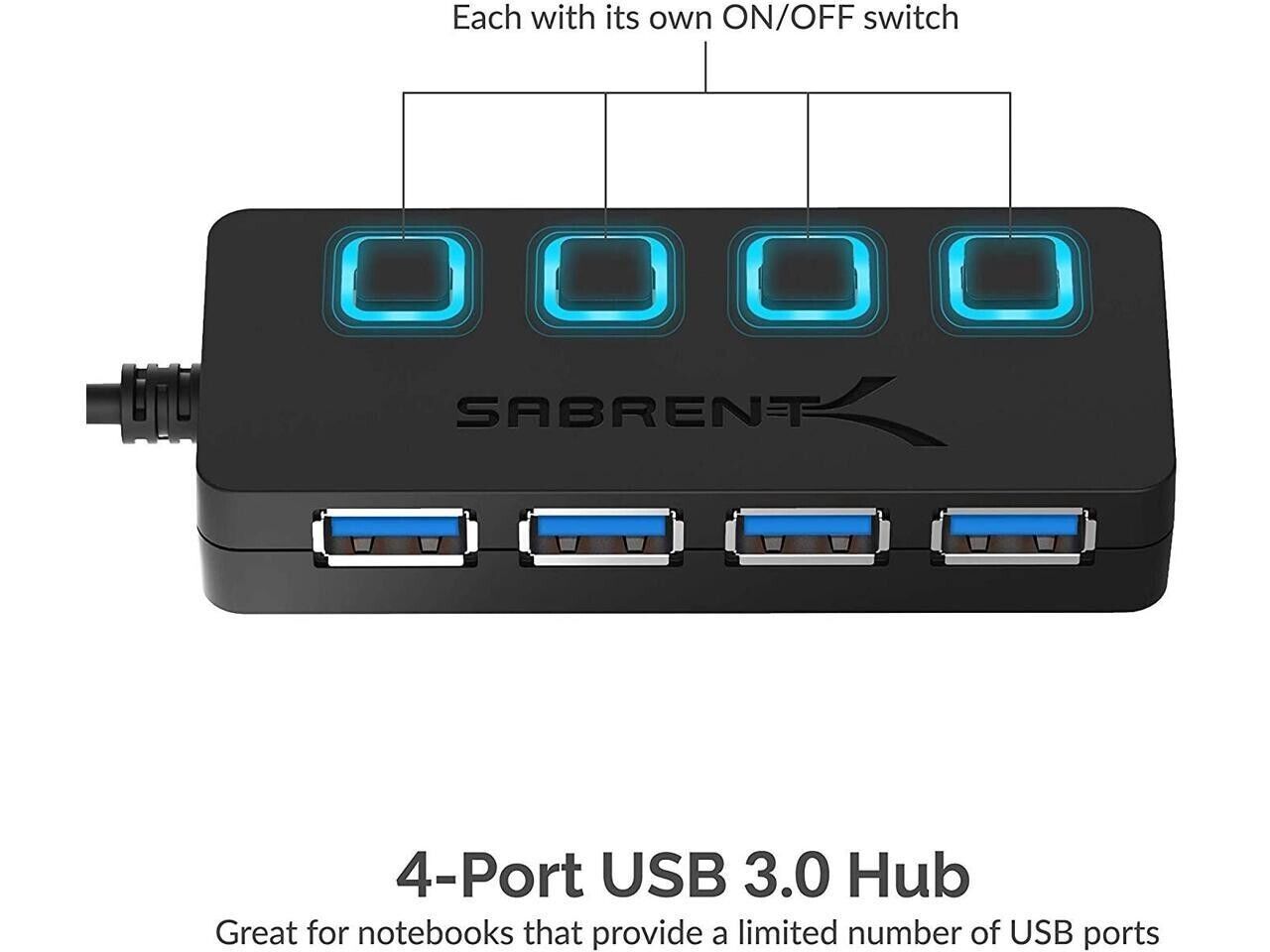 Sabrent HB-UMP3 4-Port USB 3.0 Hub With Power Adapter - USB - External - 4 USB