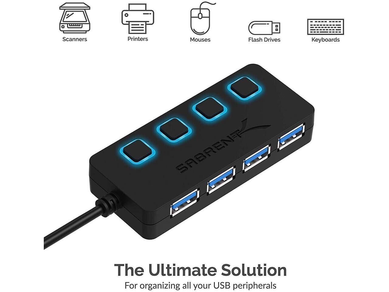 Sabrent HB-UMP3 4-Port USB 3.0 Hub With Power Adapter - USB - External - 4 USB