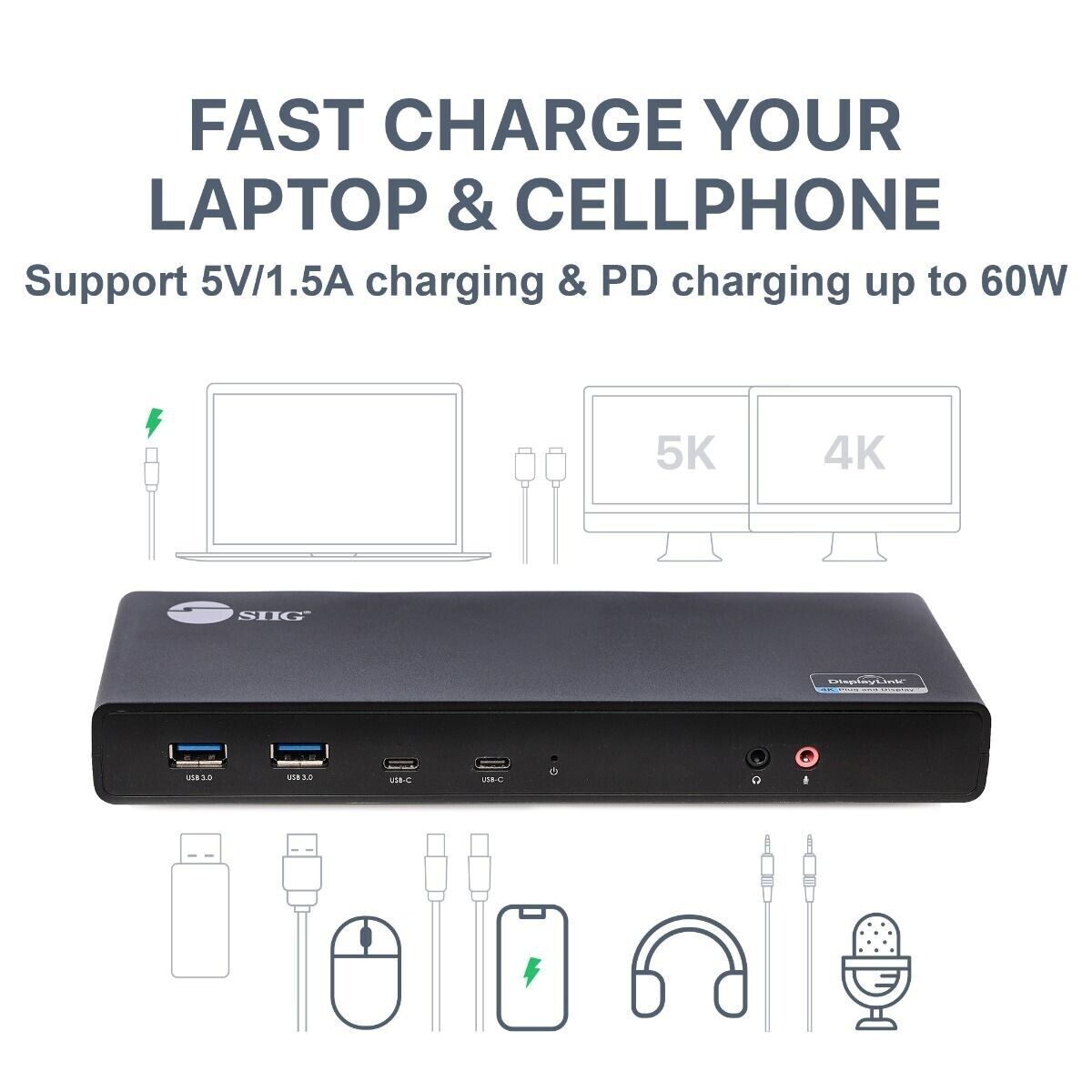 SIIG JU-DK0811-S1 USB 3.1 Type-C Dual 4K Docking Station with Power Delivery 60W