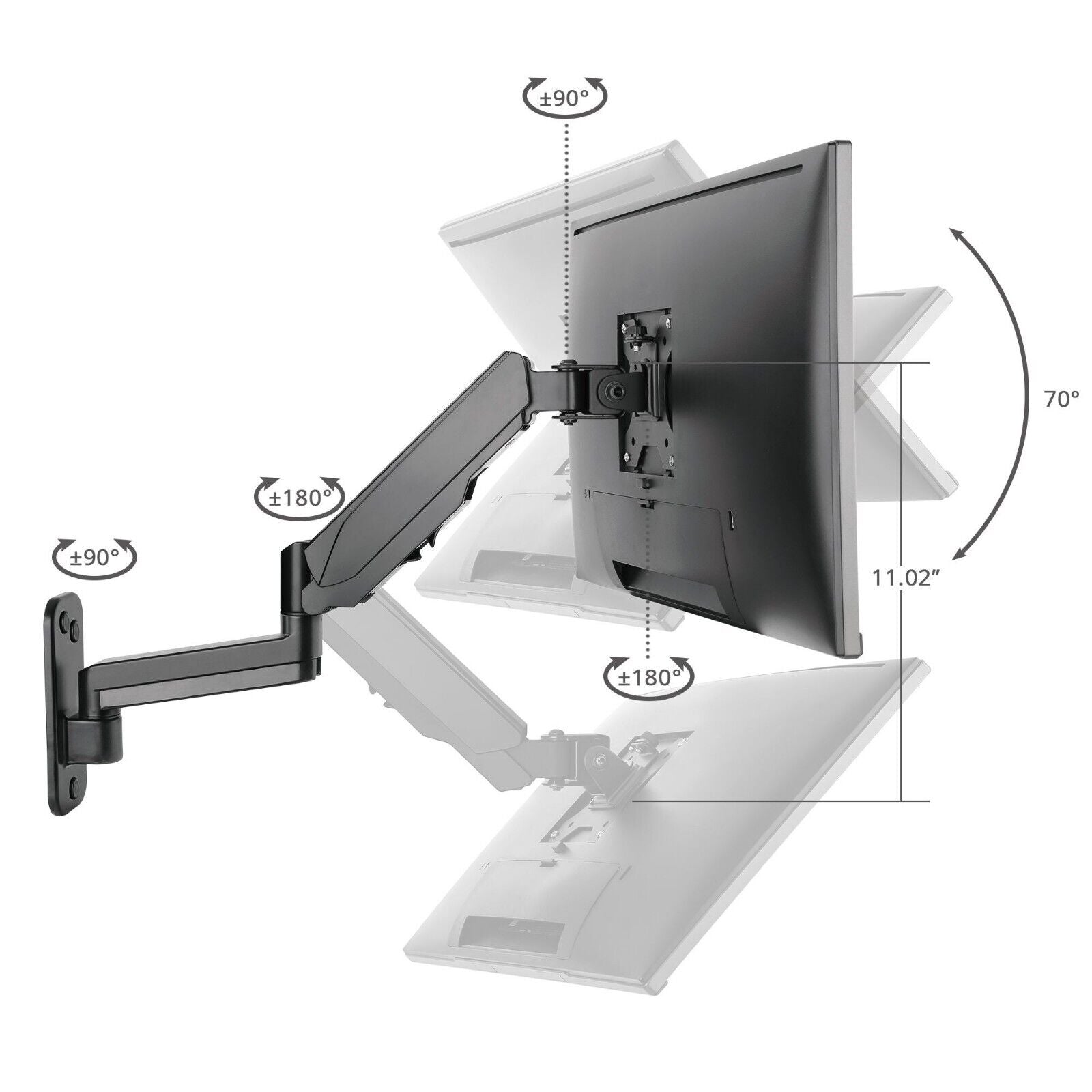 SIIG CE-MT2L12-S1 High Premium Aluminum Gas Spring Wall Mount - Single Monitor