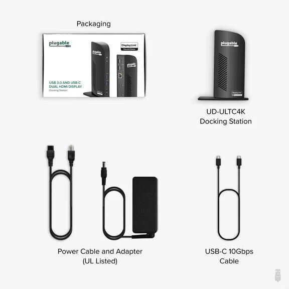 Plugable UD-ULTC4K 4K USB C Docking Station Triple Monitor with 100W Charging