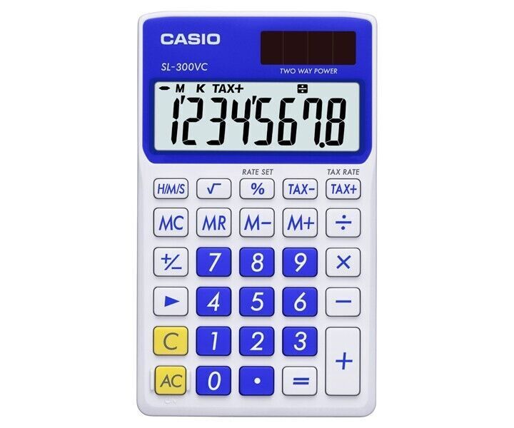 Casio SL-300VC-BE SL-300VC Portable Calculator 8 Digits - Battery/Solar Powered