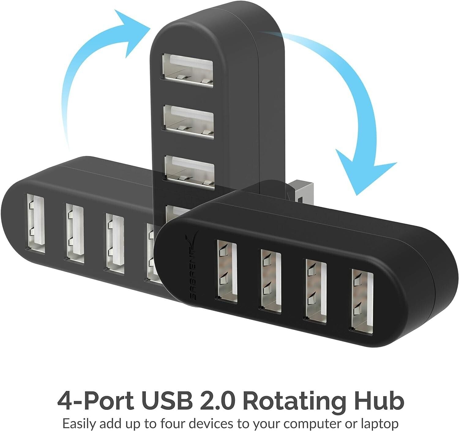 Sabrent HB-UMN4 Mini 4-Port USB 2.0 Rotating Hub -USB External for PC MAC Win11